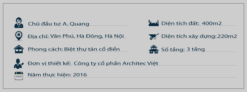 thiết kế biệt thự 3 tầng tân cổ điển tại Văn Phú tóm tắt