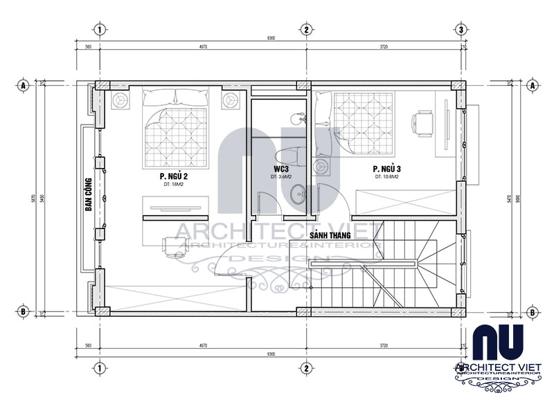 Bản vẽ mặt bằng tầng 3 mẫu nhà phố 4x12m mẫu nhà phố 4x12m