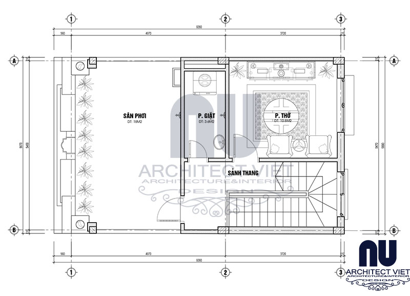 Bản vẽ mặt bằng tầng tum mẫu nhà phố 4x12m mẫu nhà phố 4x12m