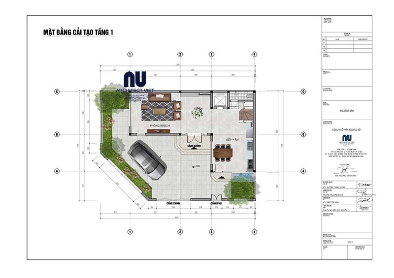 Bố trí mặt bằng công năng tầng 1 mẫu biệt thự 12x16m 3 tầng tân cổ điển biệt thự 12x16m 3 tầng tân cổ điển 4