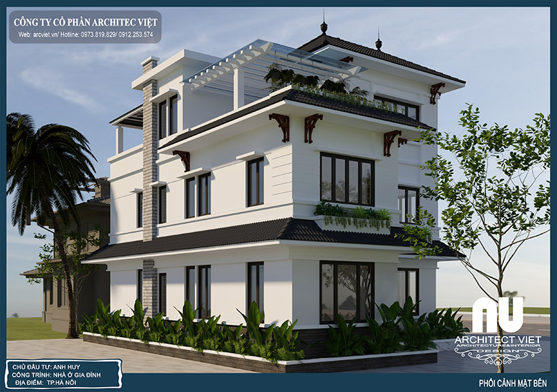 hình ảnh mặt sau mặt phía sau biệt thự 3 tầng hiện đại 125m2