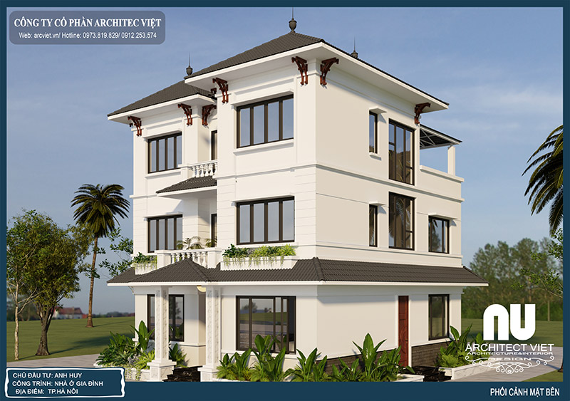 hình ảnh mặt bên phối cảnh mặt bên biệt thự 125m2 3 tầng