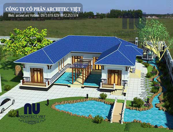 ngoại thất biệt thự 1 tầng 350m2 phong cách châu Âu mẫu biệt thự 1 tầng 350m2 phong cách châu Âu