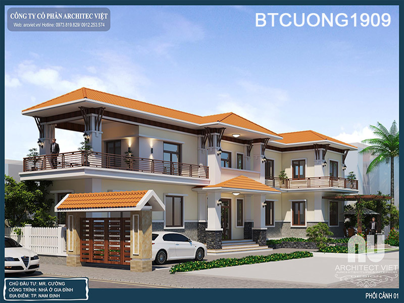 ý tưởng thiết kế biệt thự 2 tầng mái thái 188m2 Thiết kế biệt thự 2 tầng mái thái
