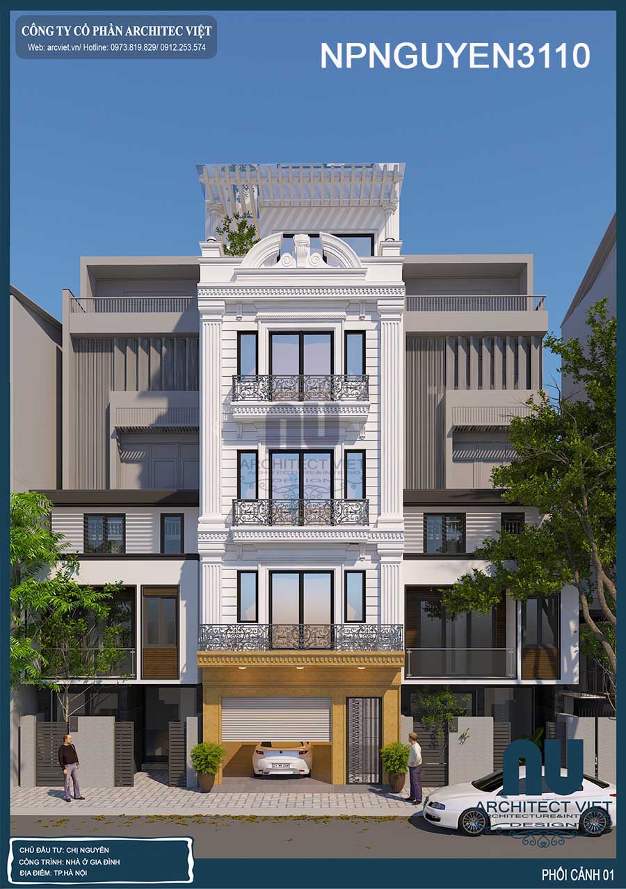 Thiết kế nhà phố có gara oto
