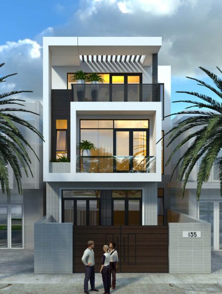 Thiết kế nhà 3 tầng với ban công rộng xây nhà ống 700 triệu