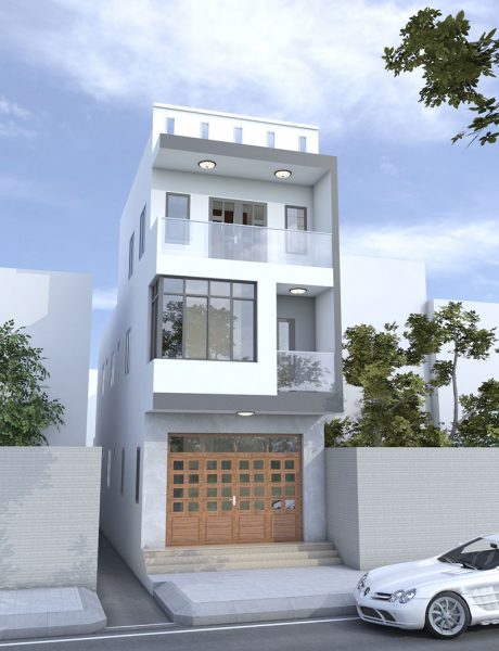 Hình ảnh nhà 3 tầng hiện đại với tone màu trắng xây nhà ống 700 triệu