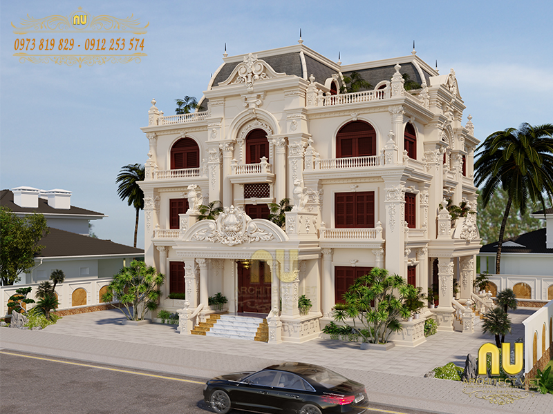 thiết kế biệt thự 4 tầng 190m2 kiểu Pháp
