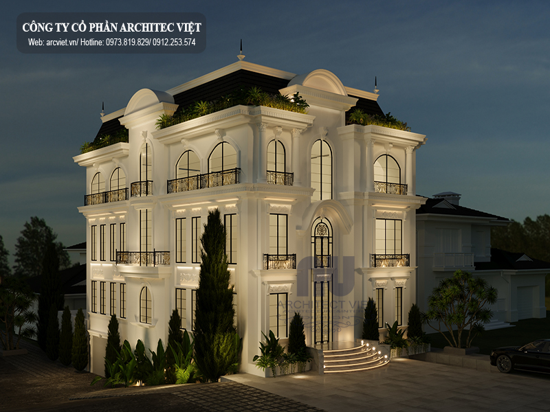 Biệt thự tân cổ điển ít phào chỉ Biệt thự được thiết kế không có quá nhiều chi tiết phào chỉ