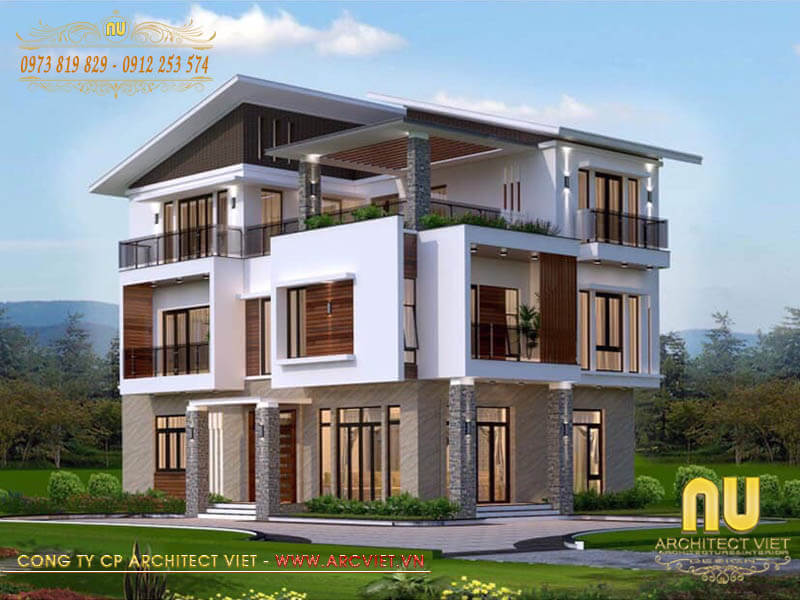 Thiết kế biệt thự 3 tầng hiện đại với nhiều cửa sổ thông thoáng biệt thự 3 tầng hiện đại