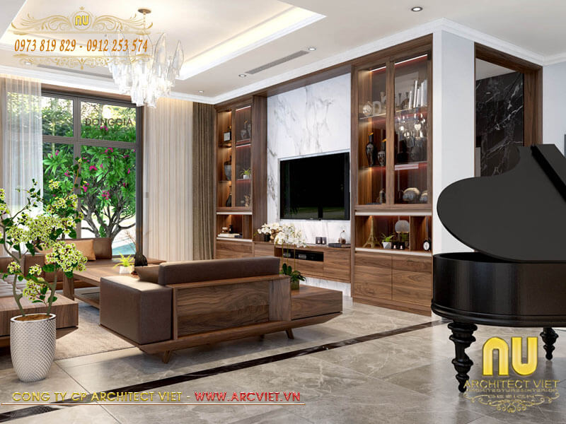 Thiết kế phòng khách đẹp biệt thự vườn mái ngói