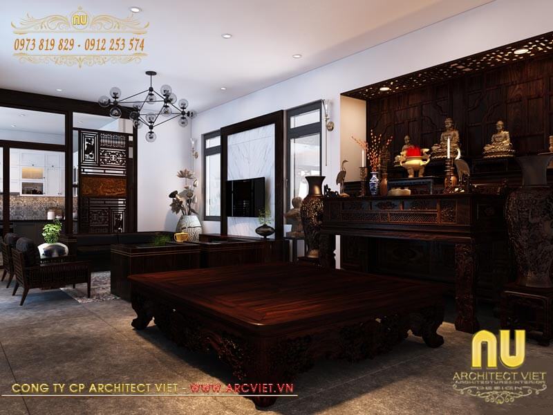 Phòng thờ trong mẫu nhà 2 tầng 2 thò 1 thụt nhà 2 tầng 2 thò 1 thụt