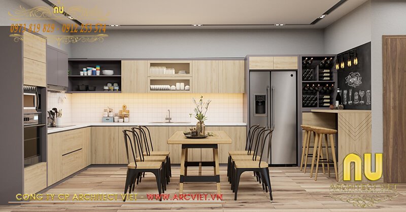 Thiết kế phòng bếp - ăn hiện đại biệt thự 3 tầng tân cổ điển