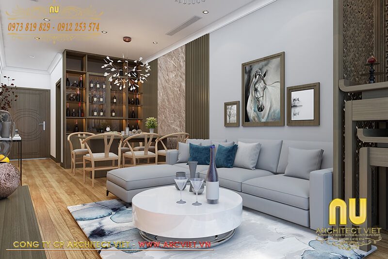 Thiết kế phòng khách sang trọng biệt thự 3 tầng tân cổ điển