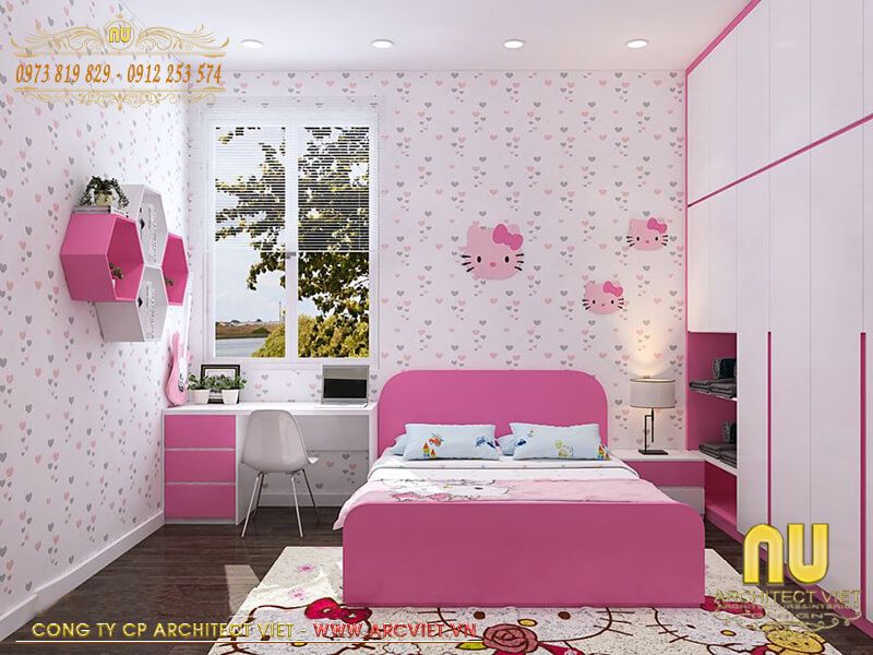 Thiết kế nội thất phòng ngủ bé gái mẫu nhà chữ l 90m2 nhà chữ l 90m2