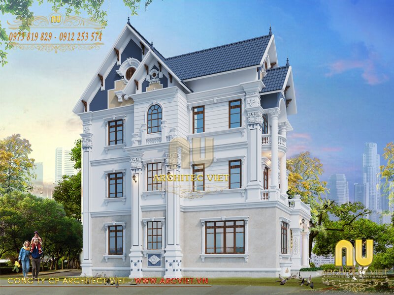 Dự án thiết kế mẫu biệt thự 400m2 3 tầng mái thái tân cổ điển biệt thự 400m2