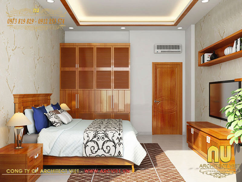 Không gian phòng ngủ mẫu biệt thự 400m2 thoáng sáng nhờ hệ thống cửa sổ kính biệt thự 400m2