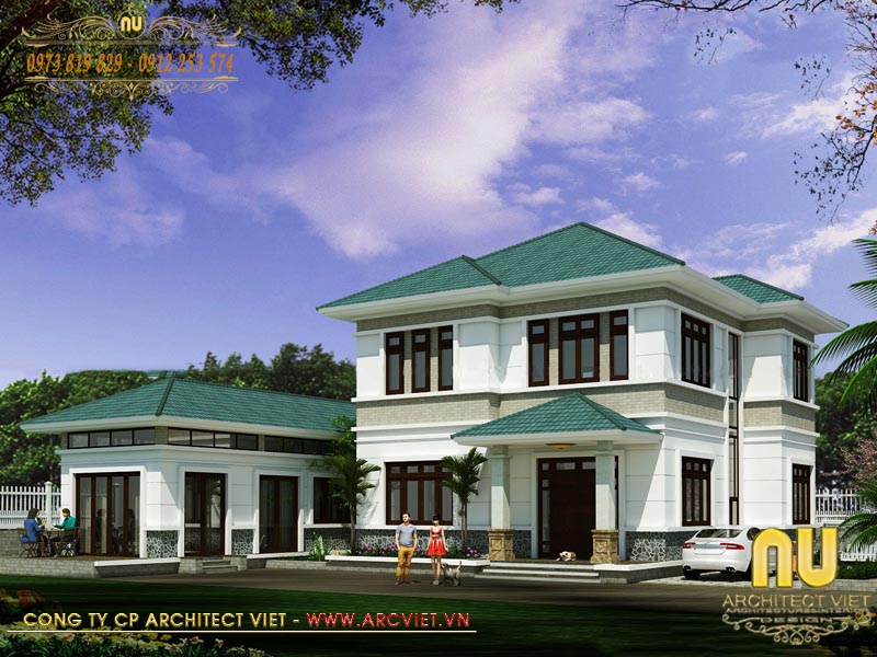 Mẫu nhà 2 tầng vuông đẹp sở hữu hệ thống mái xuôi chiều đăng đối giúp thoát nước nhanh mẫu nhà 2 tầng vuông đẹp