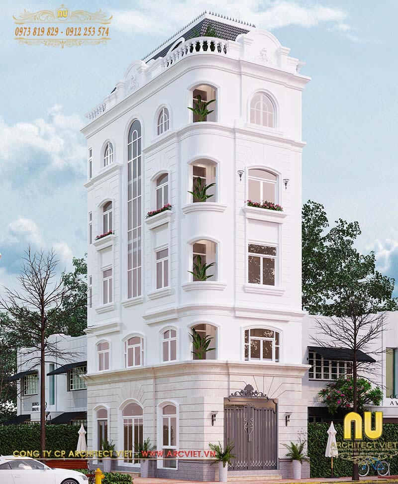 Kiến trúc ngoại thất ngôi nhà thiết kế đẹp 5 tầng tân cổ điển sang trọng, đẳng cấp ngôi nhà thiết kế đẹp