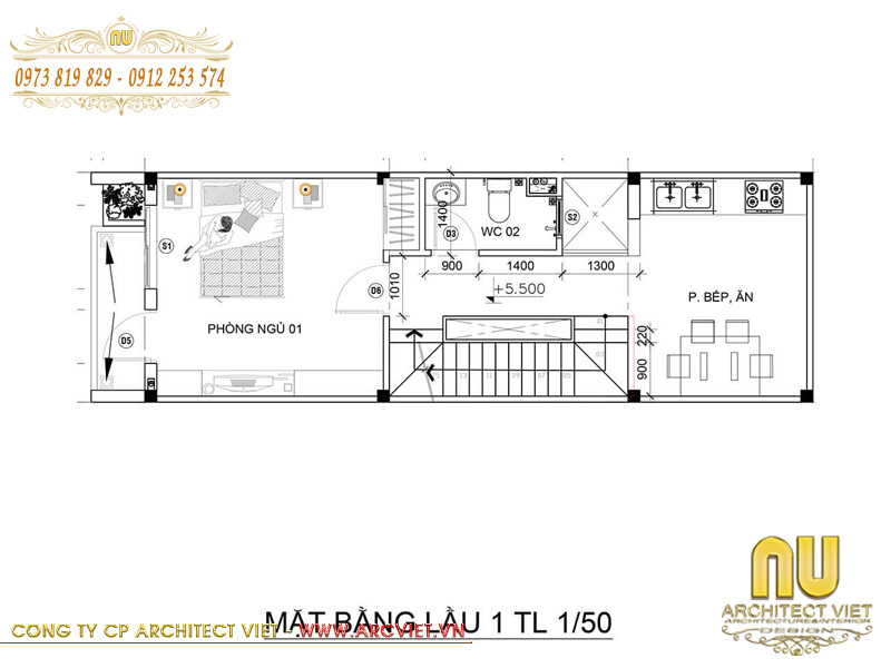 Bản vẽ mặt bằng tầng 3 ngôi nhà thiết kế đẹp 5 tầng tân cổ điển 55m2 ngôi nhà thiết kế đẹp