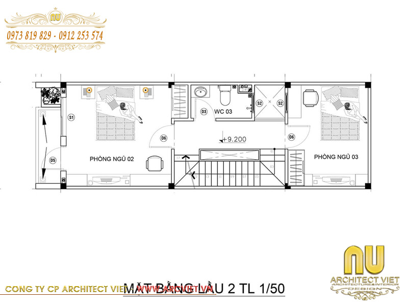 Bản vẽ mặt bằng tầng 4 ngôi nhà thiết kế đẹp 5 tầng tân cổ điển 55m2 ngôi nhà thiết kế đẹp