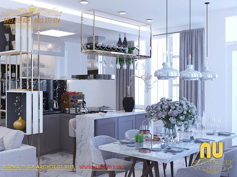 Không gian nội thất bếp ăn ngôi nhà thiết kế đẹp 5 tầng tân cổ điển 55m2 ngôi nhà thiết kế đẹp