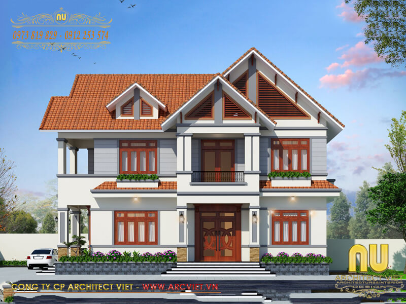 Phối cảnh 3D chi tiết cho mẫu nhà mái thái sân vườn 2 tầng đẹp hiện đại nhà mái thái sân vườn