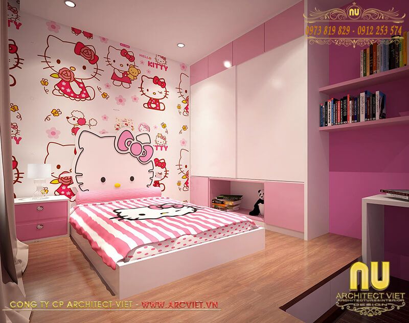 Thiết kế nội thất nhà ống rộng 6m dài 18m - phòng ngủ con gái nhà ống rộng 6m