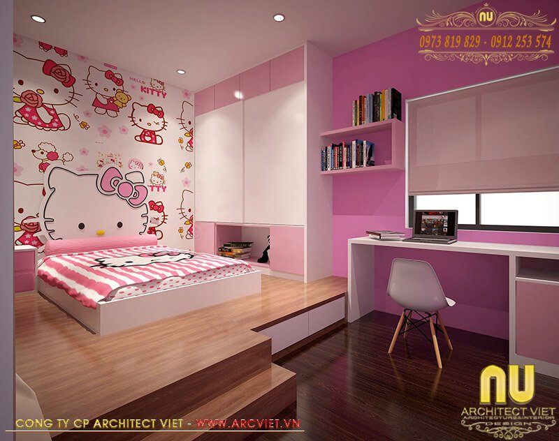 Phòng ngủ con gái trong mẫu nhà ống rộng 6m được trang bị đầy đủ tiện nghi tiện ích nhà ống rộng 6m