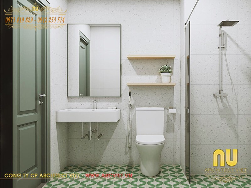 Thiết kế nội thất phòng vệ sinh mẫu nhà vuông mái thái 2 tầng đẹp diện tích 100m2 nhà vuông mái thái 2 tầng