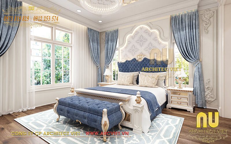Phòng ngủ master dành cho vợ chồng anh Hiếu trong mẫu thiết kế lâu đài dinh thự 3 tầng 350m2 thiết kế lâu đài dinh thự
