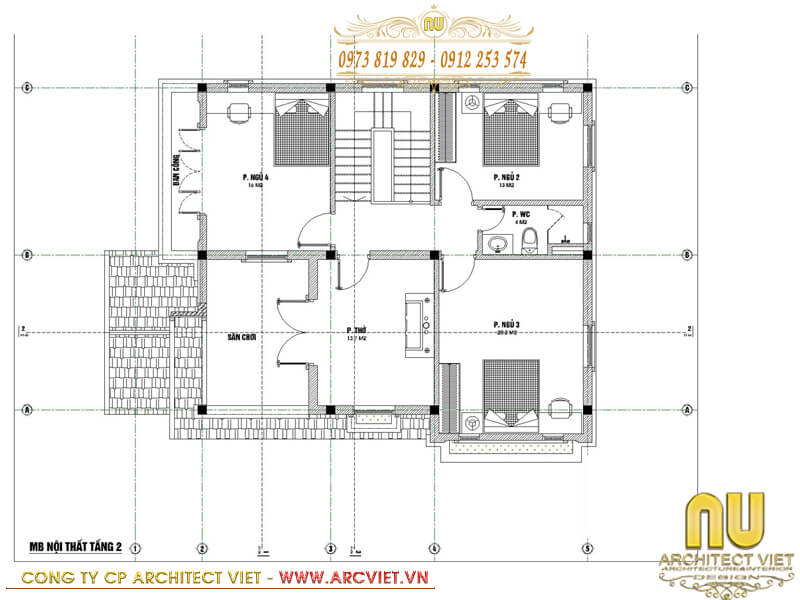Mặt bằng công năng sử dụng tầng 2 mẫu thiết kế nhà 2 tầng 5x17m mái thái chữ l hiện đại thiết kế nhà 2 tầng 5x17m