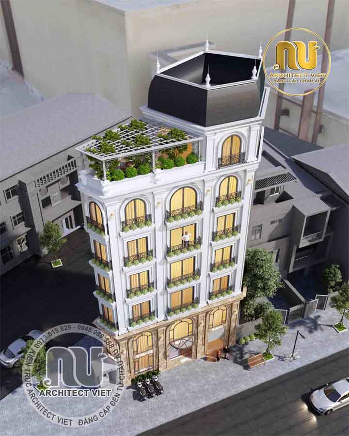 Phối cảnh tổng thể mẫu nhà ở kết hợp cho thuê văn phòng mặt tiền 12m - View 2. nhà ở kết hợp cho thuê văn phòng mặt tiền 12m