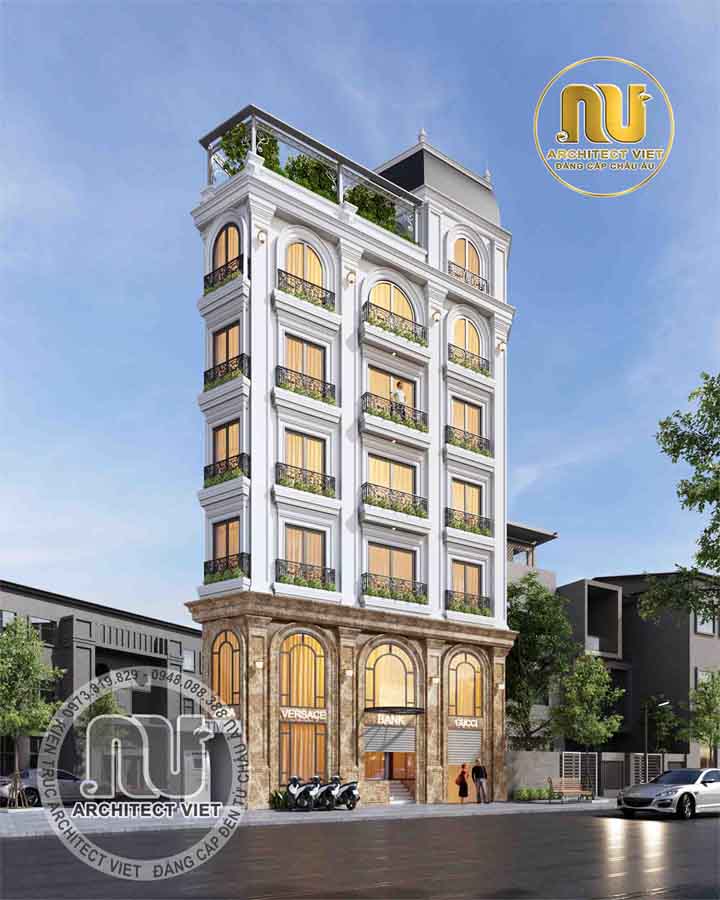 Phối cảnh tổng thể mẫu nhà ở kết hợp cho thuê văn phòng mặt tiền 12m - View 3 nhà ở kết hợp cho thuê văn phòng mặt tiền 12m
