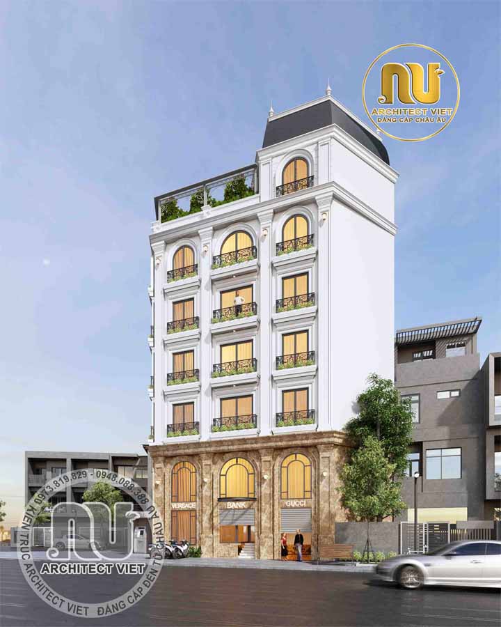 Phối cảnh tổng thể mẫu nhà ở kết hợp cho thuê văn phòng mặt tiền 12m - View 4 nhà ở kết hợp cho thuê văn phòng mặt tiền 12m