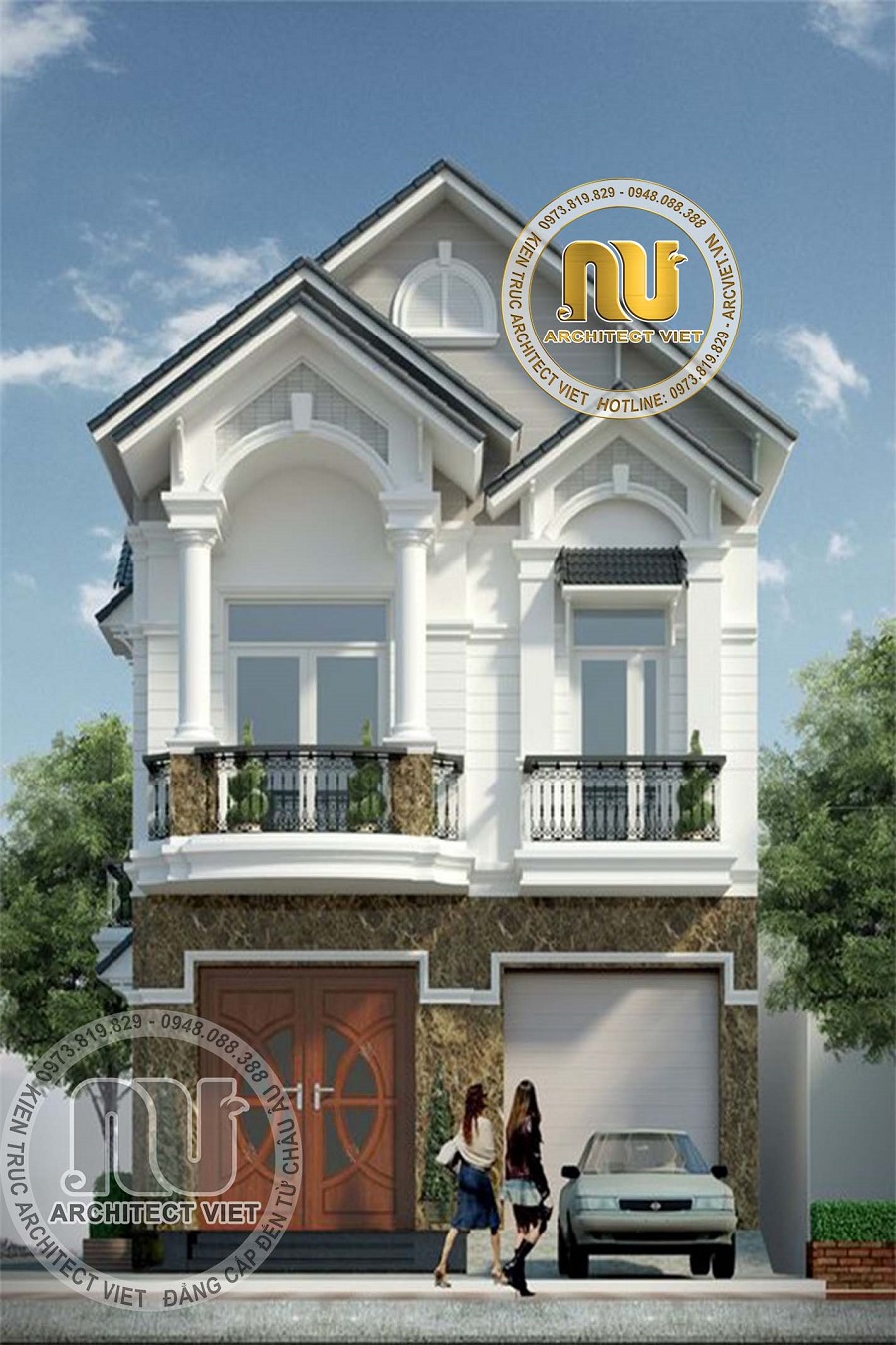 Mẫu nhà 2 tầng tân cổ điển mái thái 9x15m. Thiết kế nhà 9x15m