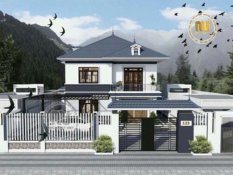 Nhà 2 tầng sở hữu kiến trúc mái nhật độc đáo. Thiết kế nhà 9x15m