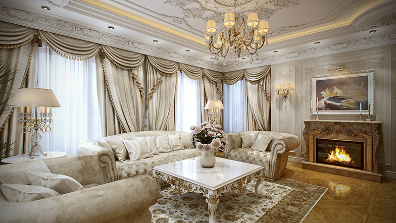 Mẫu nội thất phòng khách cổ điển Pháp sang trọng 15 Mẫu nội thất phòng khách cổ điển Pháp sang trọng 15