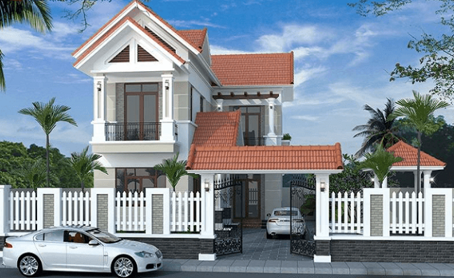thiết kế nhà 2 tầng chữ L
