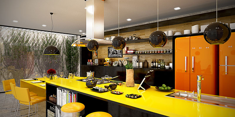 thiết kế nội thất thắp sáng phòng bếp với màu vàng rực rỡ cho người mệnh Kim 4 thiết kế nội thất thắp sáng phòng bếp với màu vàng rực rỡ cho người mệnh Kim 4
