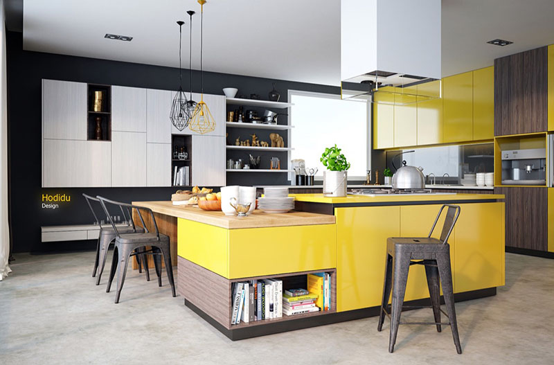 thiết kế nội thất thắp sáng phòng bếp với màu vàng rực rỡ cho người mệnh Kim 9 thiết kế nội thất thắp sáng phòng bếp với màu vàng rực rỡ cho người mệnh Kim 9