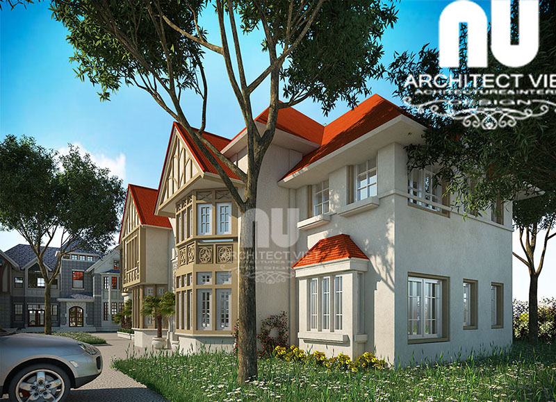 Mẫu biệt thự 2 tầng ở góc nhìn nghiêng thiết kế theo phong cách tân cổ điển