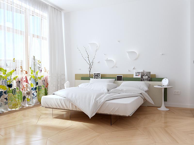 phòng ngủ được trang trí nhã nhặn với những đồ nội thất đơn giản