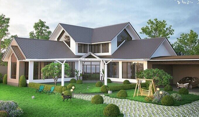 Thiết kế biệt thự vườn nông thôn mini 1 tầng (Mẫu 3) Thiết kế biệt thự mini 1 tầng