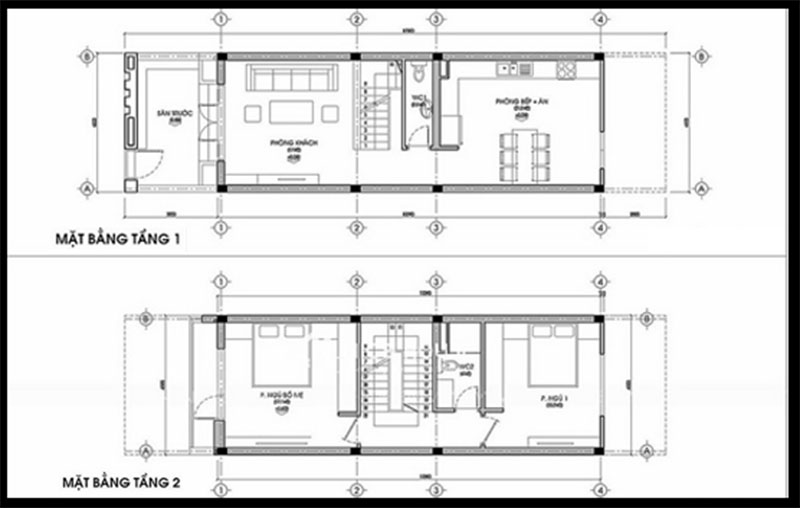 Bản vẽ thiết kế nhà 3 tầng 5x14m