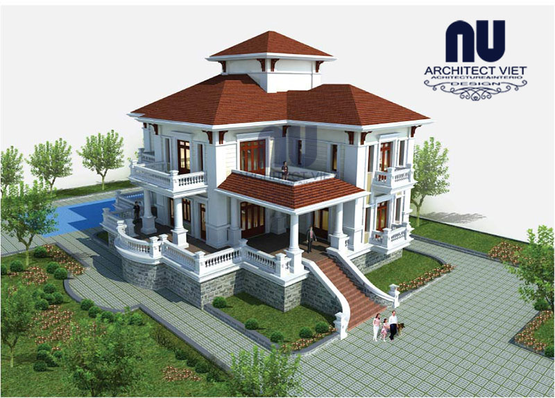 Biệt thự 2 tầng phong cách tân cổ điển ngắm nhìn mẫu biệt thự 2 tầng 230m2 phong cách tân cổ điển 2