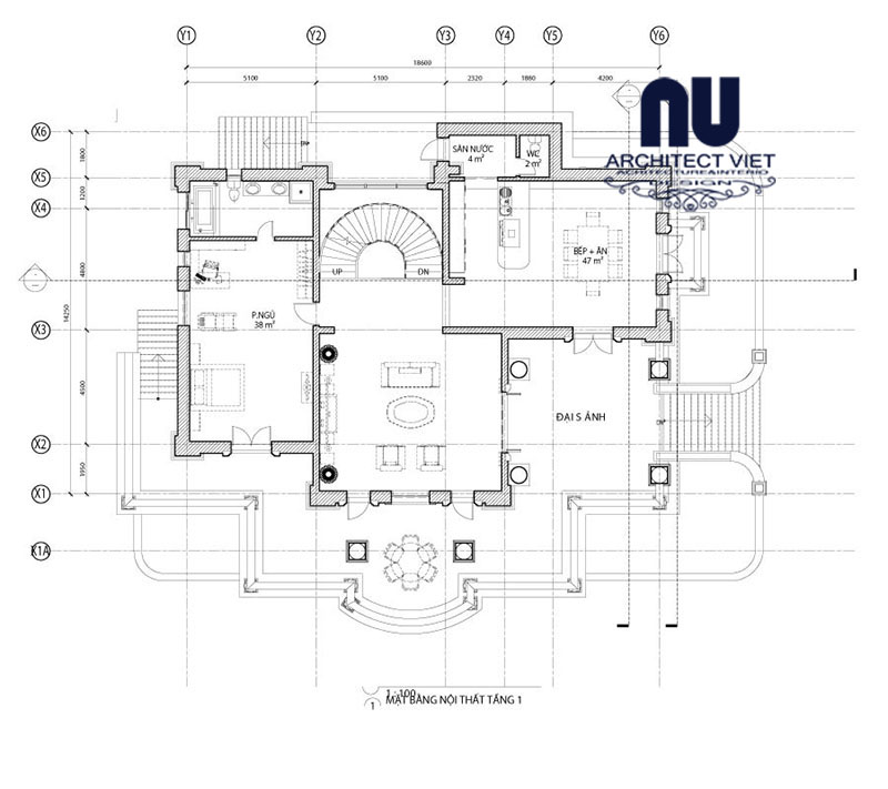 Mặt sàn công năng tầng 1 ngắm nhìn mẫu biệt thự 2 tầng 230m2 phong cách tân cổ điển 5