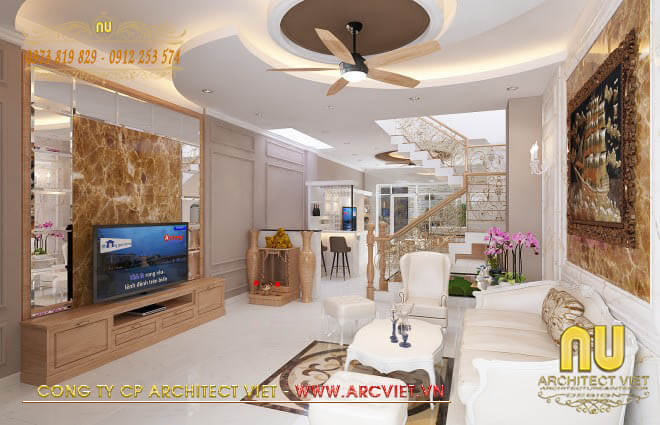 Phòng khách đẹp mẫu nhà ống 2 tầng mái thái 5x20m
