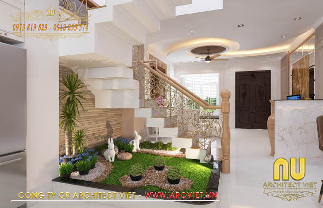 Tiểu cảnh đẹp trong nhà phố mẫu nhà ống 2 tầng mái thái 5x20m