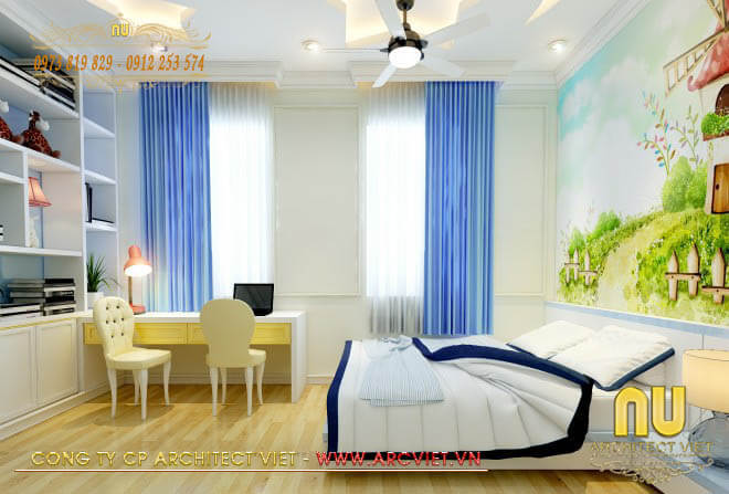 Phòng ngủ cho bé mẫu nhà ống 2 tầng mái thái 5x20m